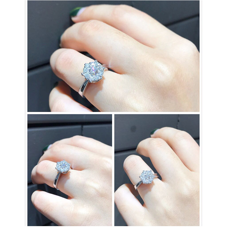 gia钻石戒指女 白18k金30分九围一六爪钻戒3克拉效果显钻显大