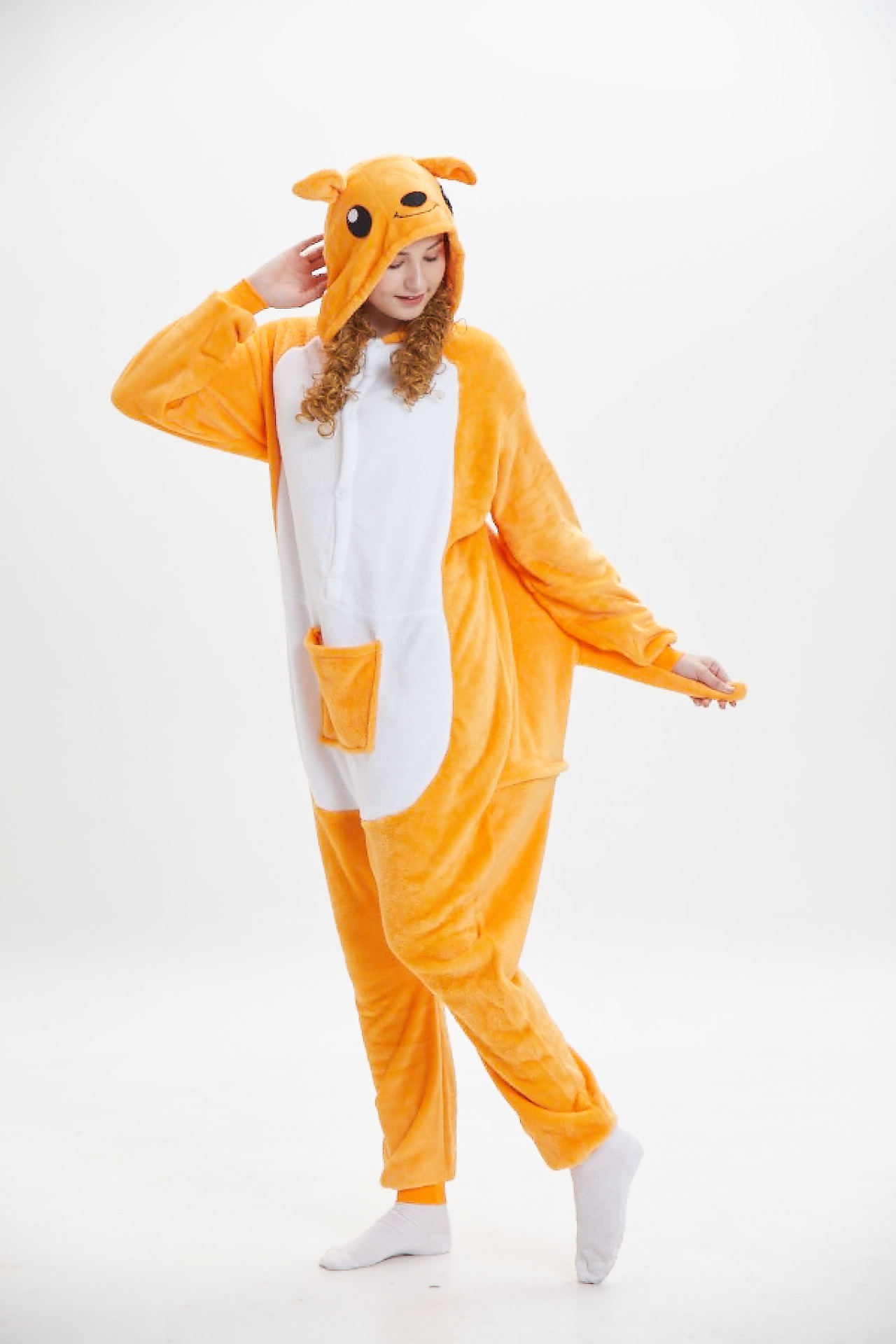 法兰绒袋鼠卡通动物连体睡衣女士冬情侣家居服套装演出服