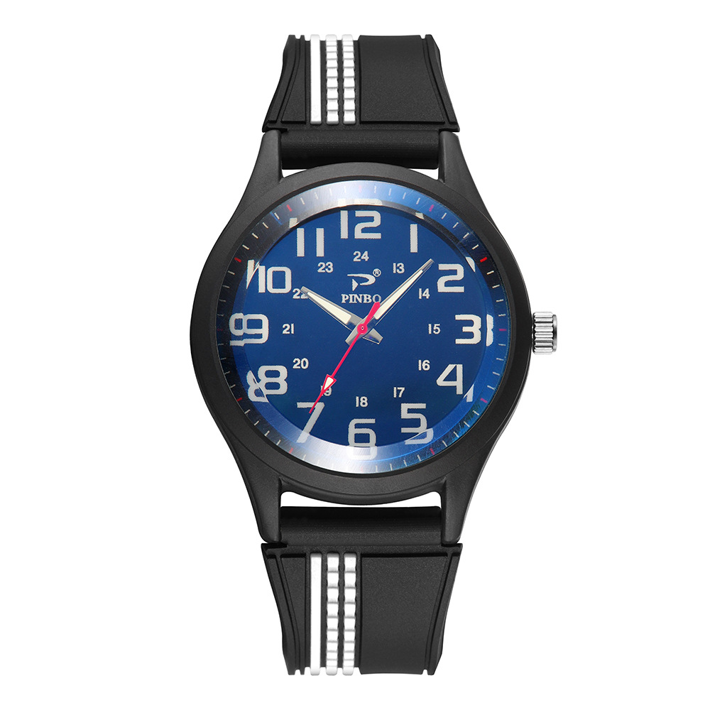 新款圆切玻璃双圈数字刻度硅胶手表男 时尚简约热销石英手表批发