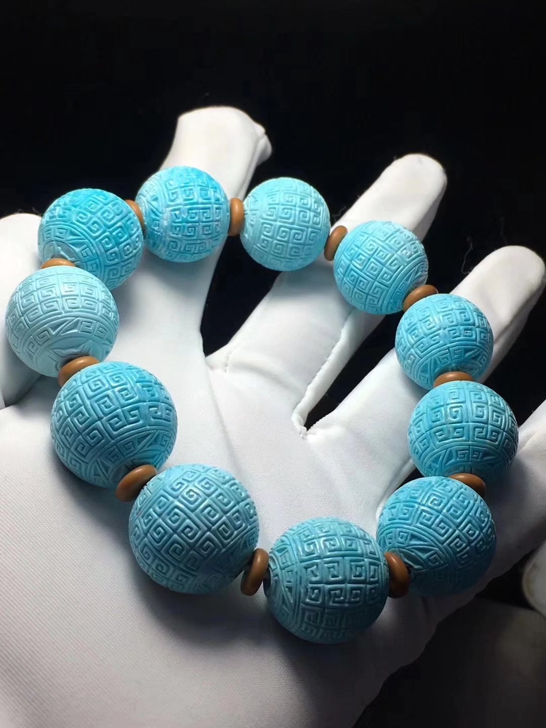 精品 竹山洞子沟料原矿高瓷天空蓝绿松石回纹圆珠手串 一件代发