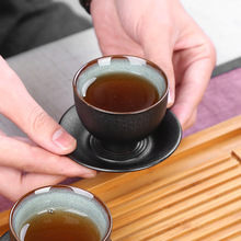 台湾陆宝黑陶陶瓷茶杯复古黑陶茶盏窑变品茗杯 个人功夫茶具单杯