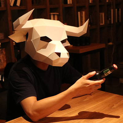 牛头创意面具 纸头套 diy材料包派对整蛊搞怪摄影 萌物面具