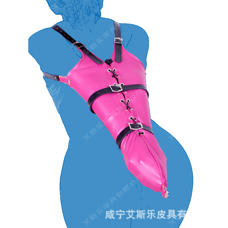 艾斯乐紫红欧款系带紧束单手套情趣紧束手束缚袋禁锢捆绑皮革拘束