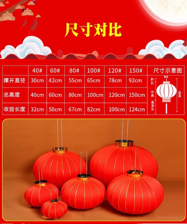 喜庆大红植绒灯笼 春节灯笼 过年婚庆装饰全红金边大红灯笼