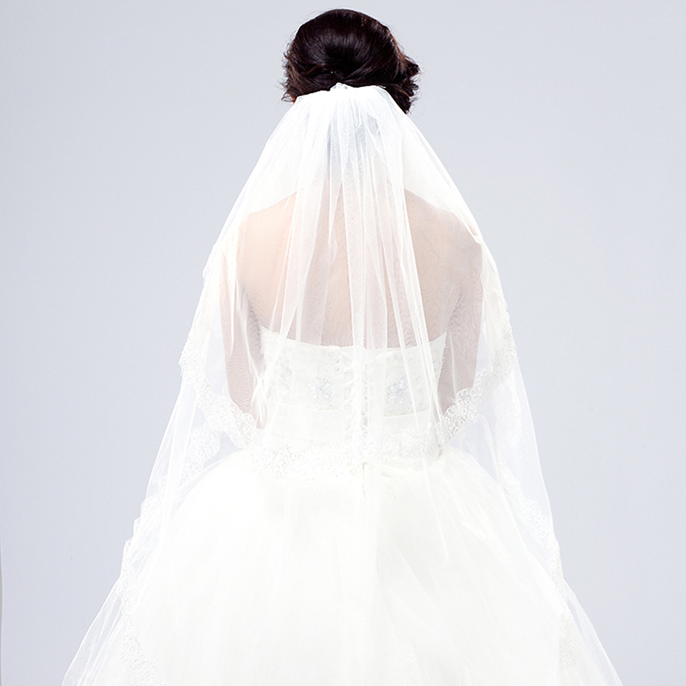 8米蕾丝头纱双层薄款白色婚礼头纱欧美跨境发