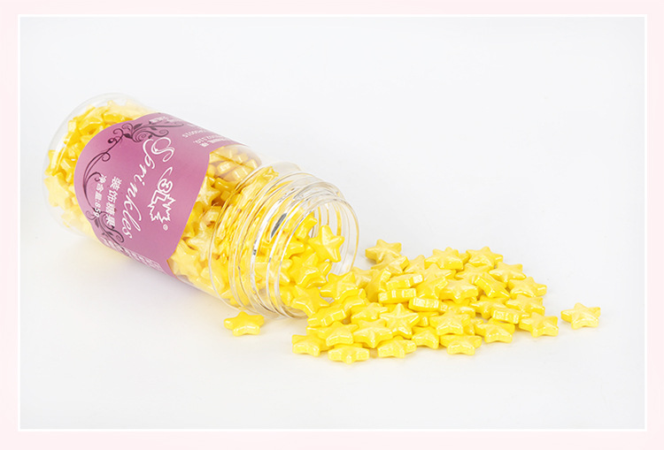 3l金色星星生日蛋糕装饰糖片黄色五角星翻糖蛋糕装饰珍珠糖果 85g