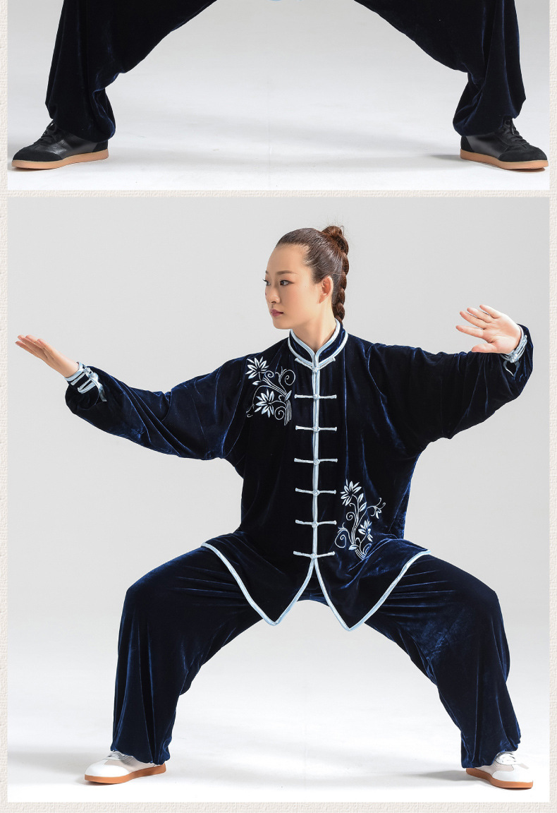 劲极太极服男金丝绒刺绣太极拳练功服装女秋冬季加厚武术表演服装