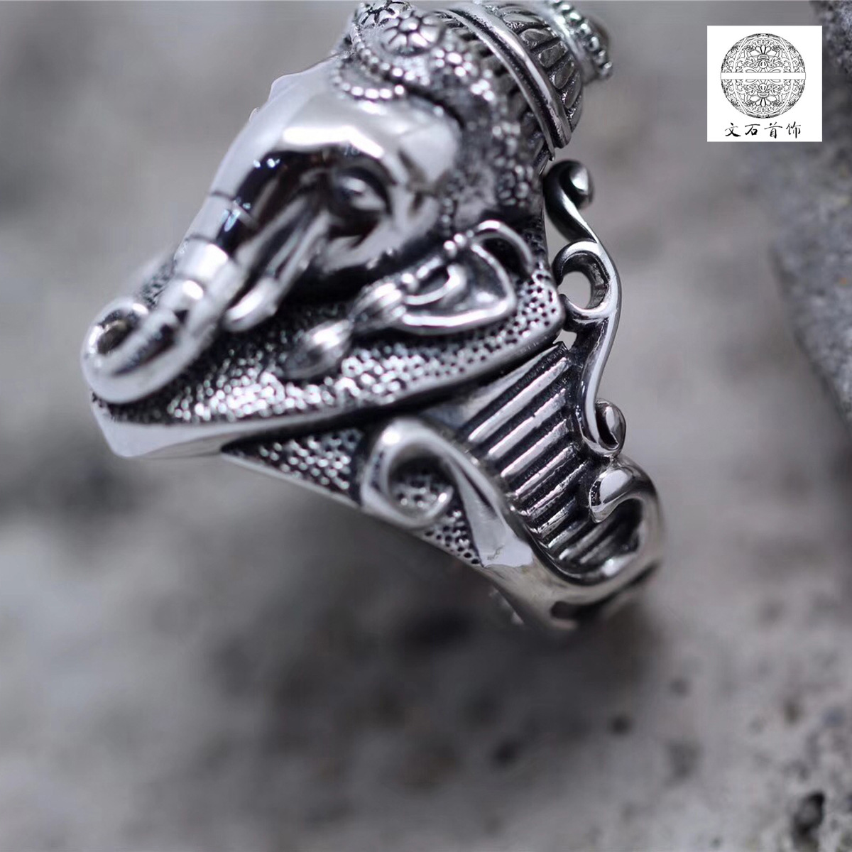 纯银象鼻神戒指法器戒指宗教饰品戒指藏传饰品生产厂家批量采购