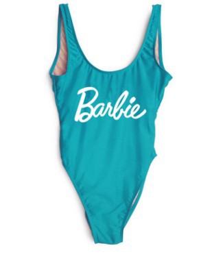 芭比英文 实心 泳衣女泳装 爆款欧美女装拼接紧身连