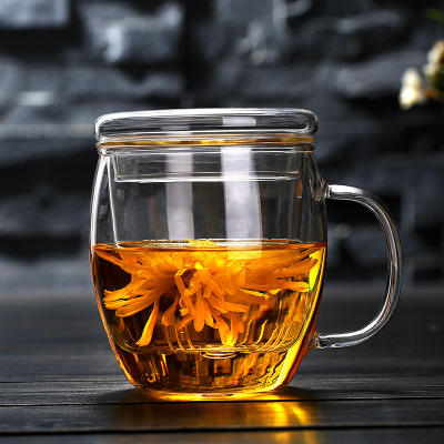 友德堂玻璃泡茶杯带盖过滤水杯玻璃杯透明加厚花茶杯大喝茶杯子
