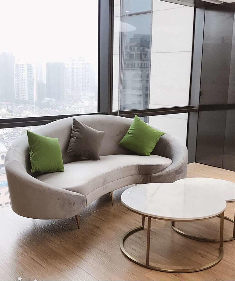 供应布艺沙发现代简约接待室三人弧形贵妃组合创意办公室酒店