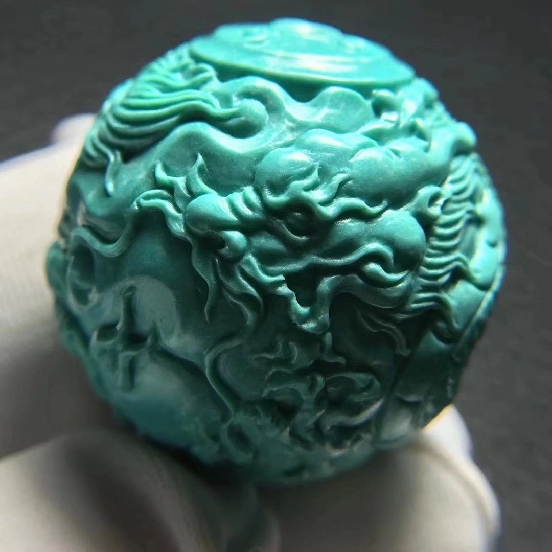 原矿高瓷竹山秦古料绿松石龙珠 湖北十堰无优化绿松石雕件收藏品