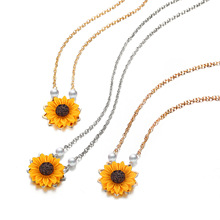 欧美跨境新款饰品 创意时尚个性向日葵项链 wish货源人造珍珠颈链