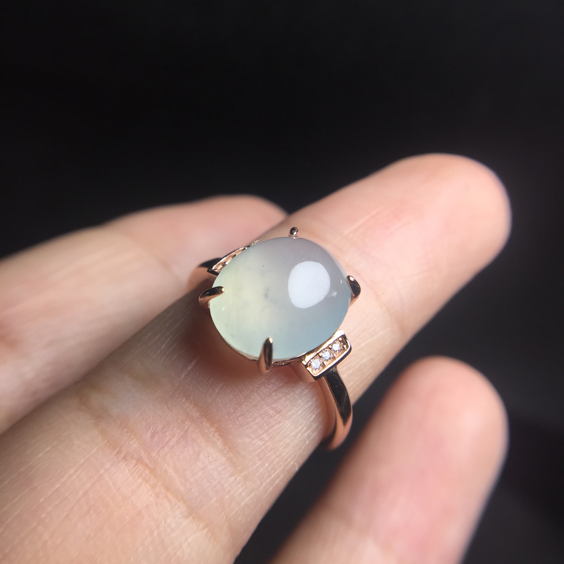 彩宝首饰 925银镶嵌天然翡翠戒指 款式时尚简洁百搭