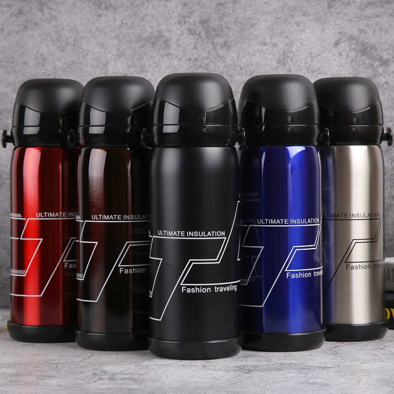 Hot Selling Stainless Steel Thermos Cup Outdoor Sports Bottle Creative Gift Thermos Double Lid Travel Pot Wholesale