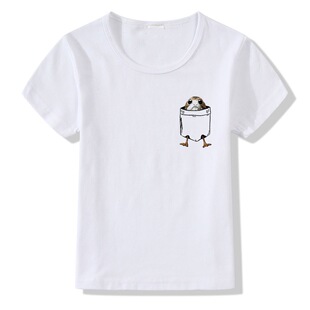 欧美潮流新款童装t恤白色假口袋短袖印卡通图案t恤 2018外贸童装