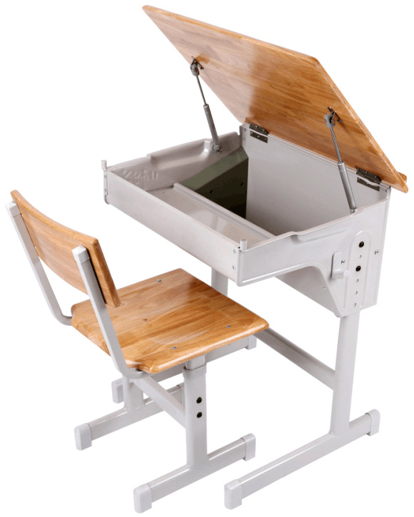 厂家直销 学校学生课桌椅整体式翻盖 实木单人高中小学生学习桌