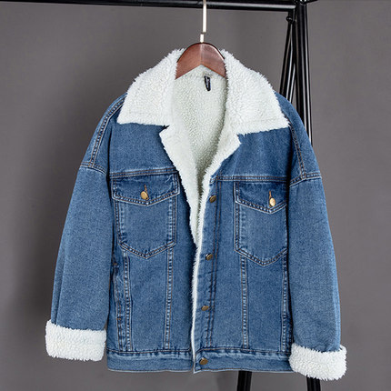 2019冬季大码棉衣加绒加厚牛仔棉衣女宽松学生加厚棉袄清仓