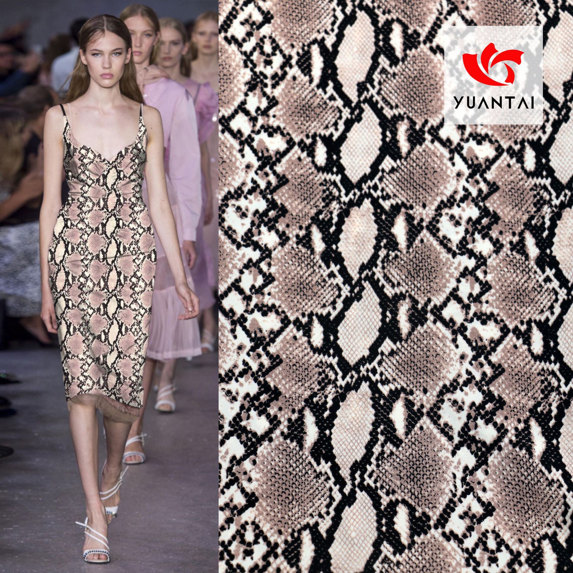 蛇皮纹四面弹气质印花连衣裙面料 春夏新款品质款 现货厂家供应