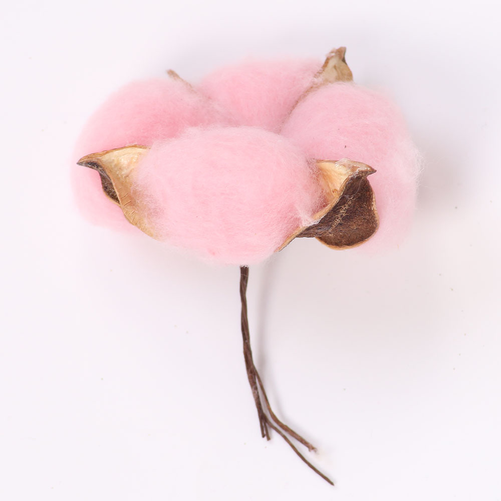 彩色棉花花朵带杆花束圣诞节装饰摆设拍摄道具木棉花圣诞礼物批发