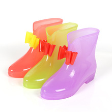 亲子款中大童女童蝴蝶结雨鞋鞋小学生透明防滑果冻短筒公主雨靴