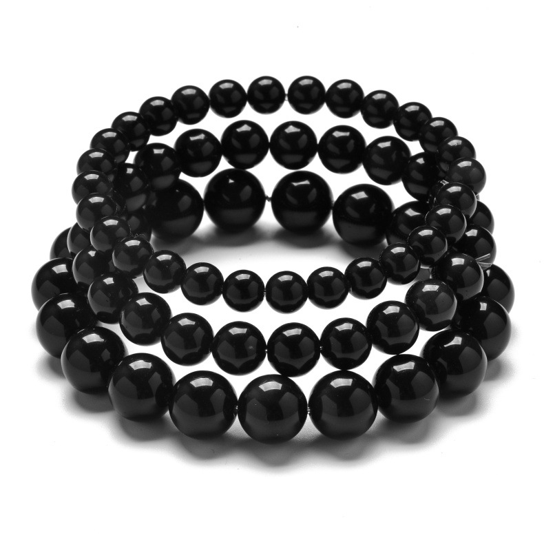 亚马逊跨境新品热卖天然石头黑玛瑙佛珠手链女情侣霸气s925银手串