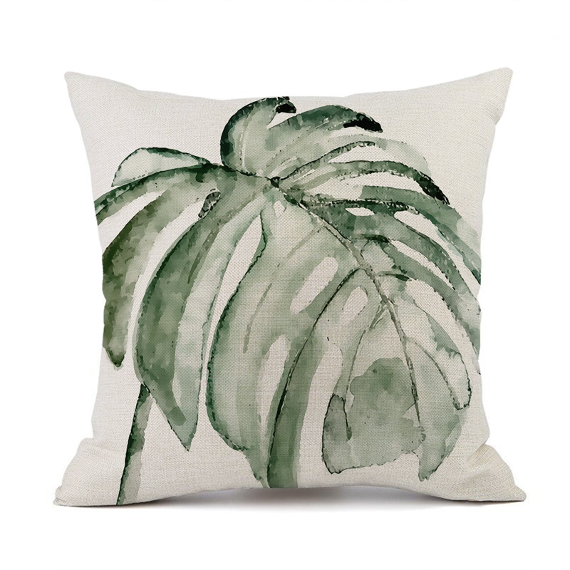 Fresh Natural Ink Painting Pillow Simple Modern Tropical Plants Green Plants Pillow Sofa Car Cushion