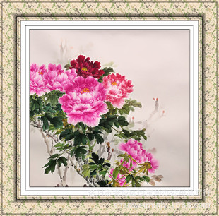 精意门创始人唐玉年四尺斗方国画作品玫瑰红牡丹画花鸟画