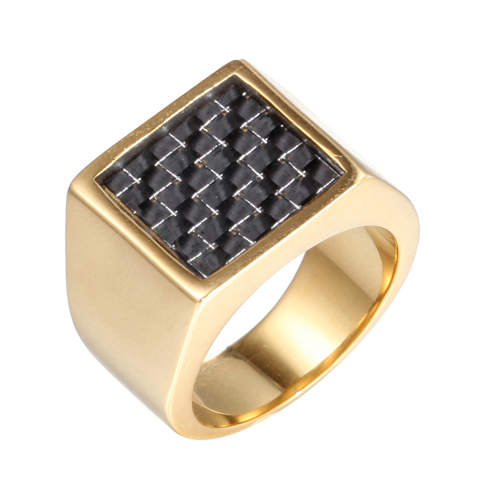 欧美手饰批发 男女新款创意碳纤维指环 方形钛钢戒指