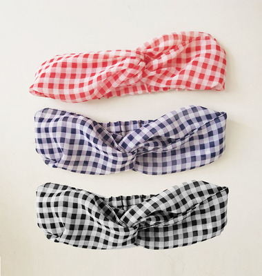 韩版清新格子裹边交叉发带hb80614