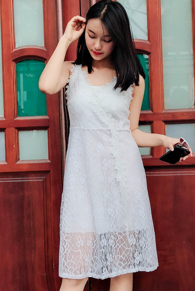 花朵 工艺 勾花 产地 广州 款式 吊带款 组合形式 单件 裙长 中长裙