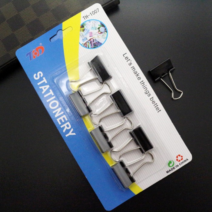 1007吸卡装黑色长尾夹25mm创意办公装订夹长尾票据夹吸卡6只装