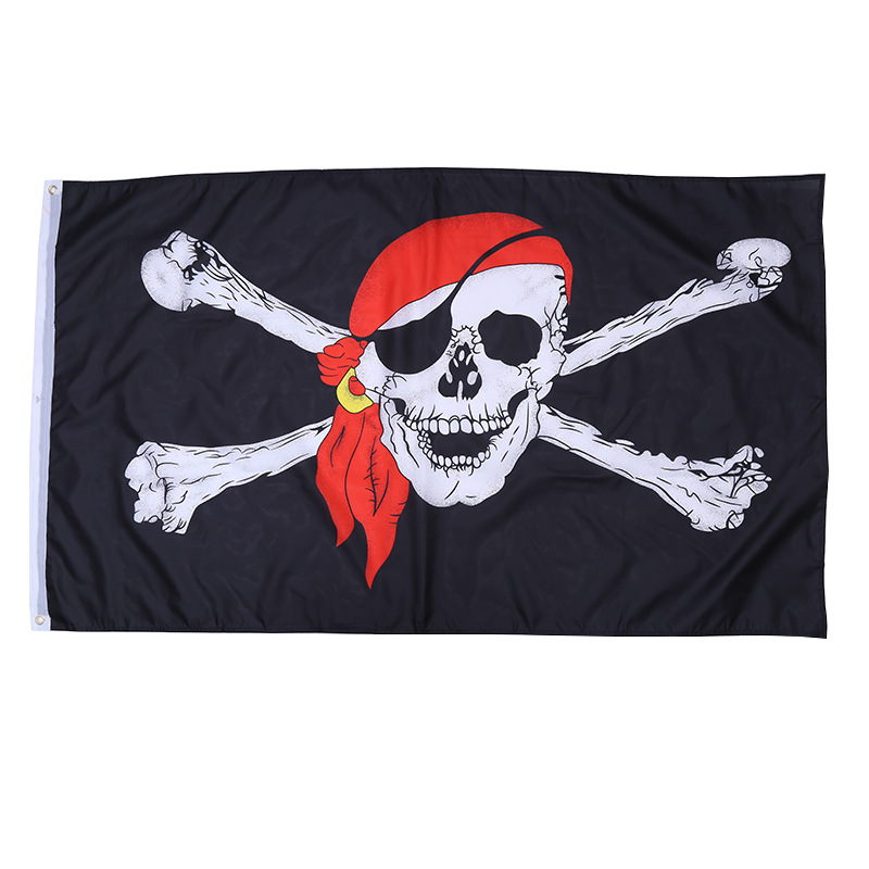 海盗装扮旗帜厂家直销 加勒比海盗旗帜定做 骷髅旗手挥旗加工定制