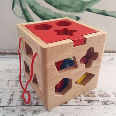 齿轮儿童益智早教立体积木几何形状木制配对积木卡通形状智力盒