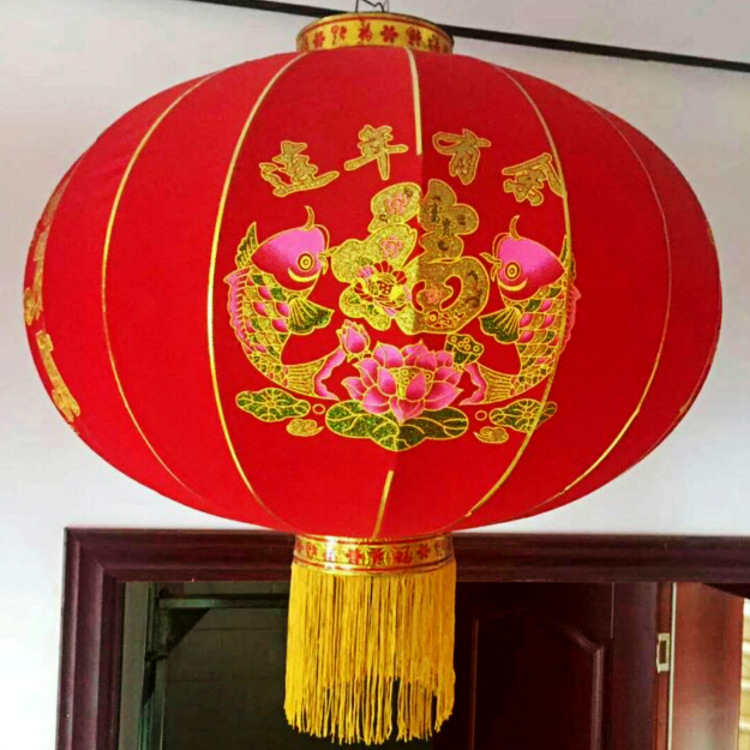 新款大红植绒布灯笼宫灯富贵有余恭喜发财灯笼春节结婚喜庆灯笼