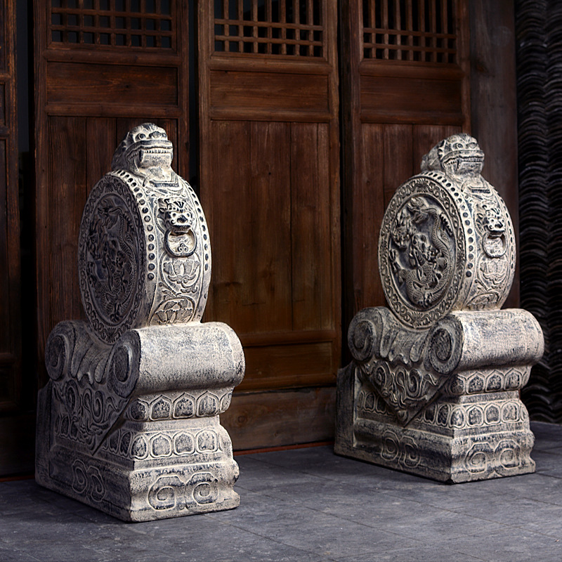 仿古做旧抱鼓石 仿石雕别墅庭院门墩石鼓中式摆件石狮子门鼓