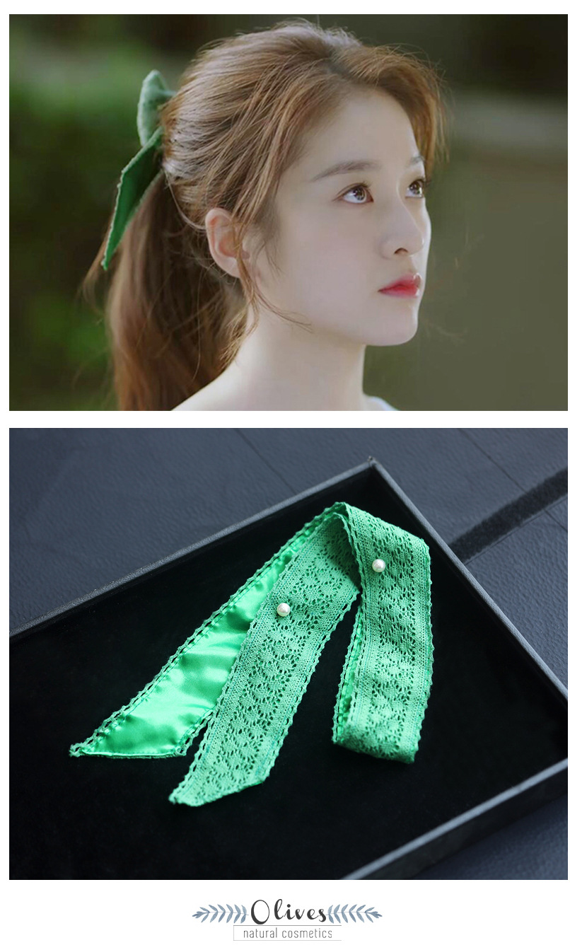 泡沫之夏张雪迎同款绿蕾丝发带韩国甜美发饰尹夏沫丝带飘带发箍女