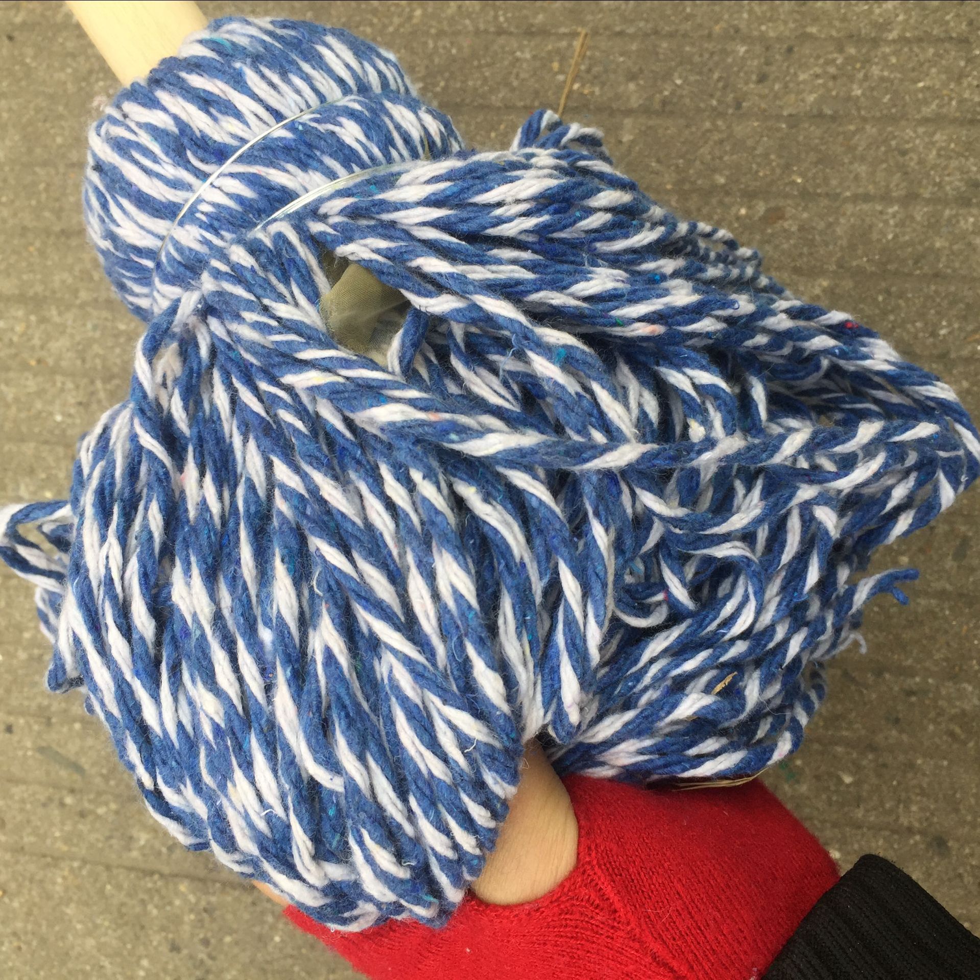 木柄加长木杆棉线拖把圆头吸水拖把蓝白线绳老式拖把