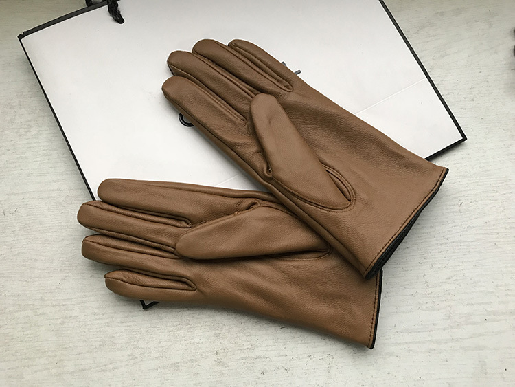绵羊皮手套女士真皮棕色手套绒里冬季保暖一件代发纯羊皮欧美触屏