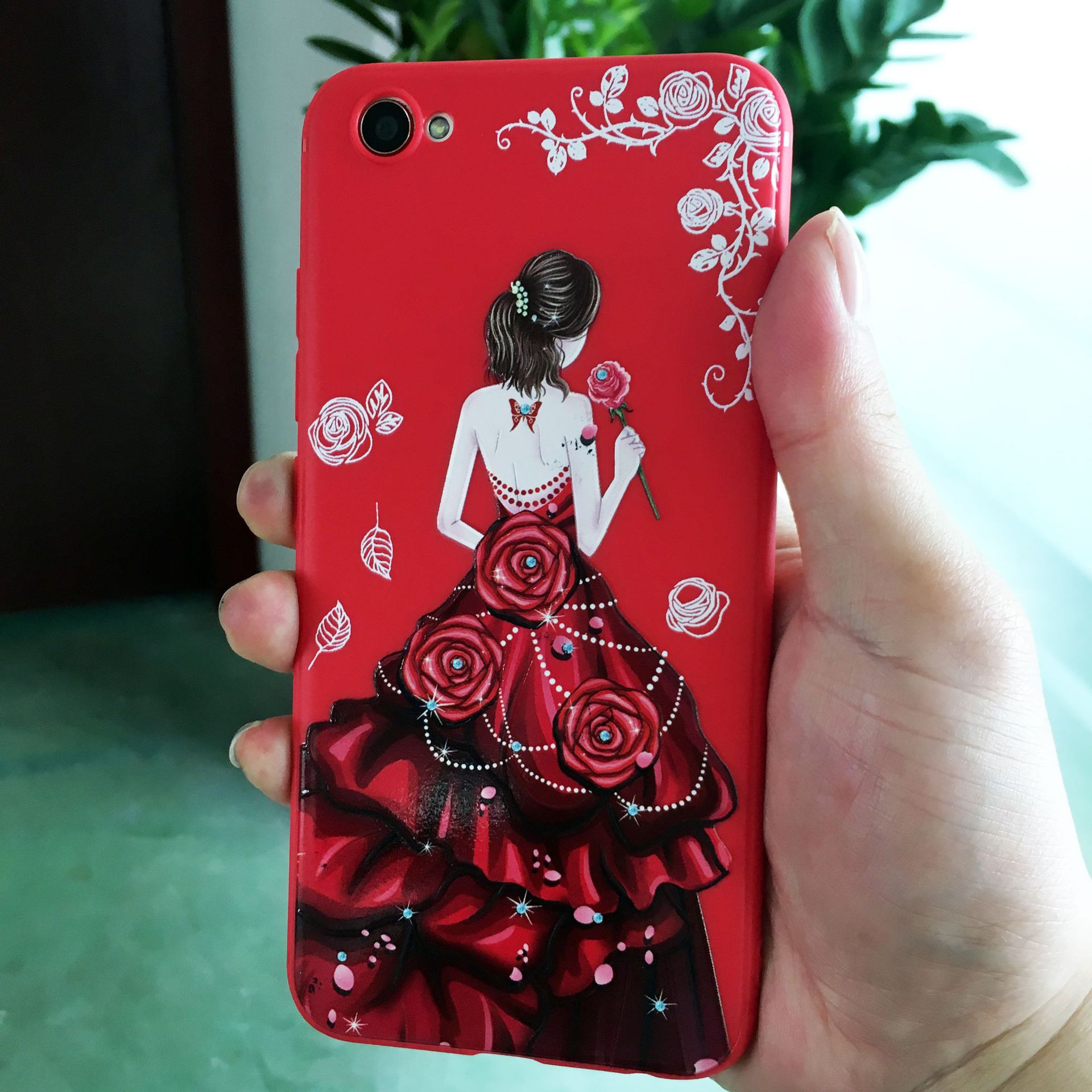 vivox9手机壳 x9splus保护套超薄红色浮雕女神壳 一件代发磨砂壳