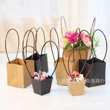 庭展 牛皮花袋提袋花盒 花艺插花鲜花绿植花束礼品袋干花纸袋拎袋