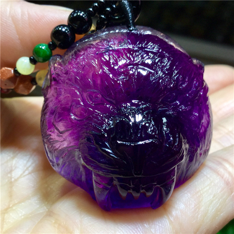 东海水晶 天然乌拉圭紫水晶狮子【狮吼咒】吊坠