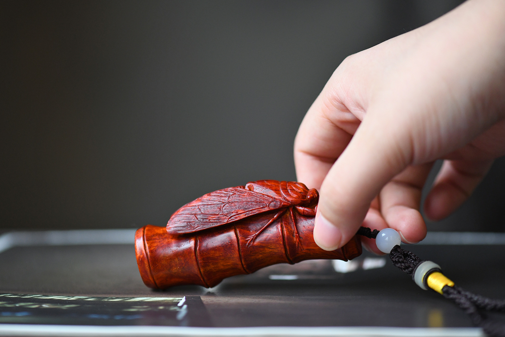 印度小叶紫檀木制红木知了金蝉手玩把件批发中国风木质手工艺礼品