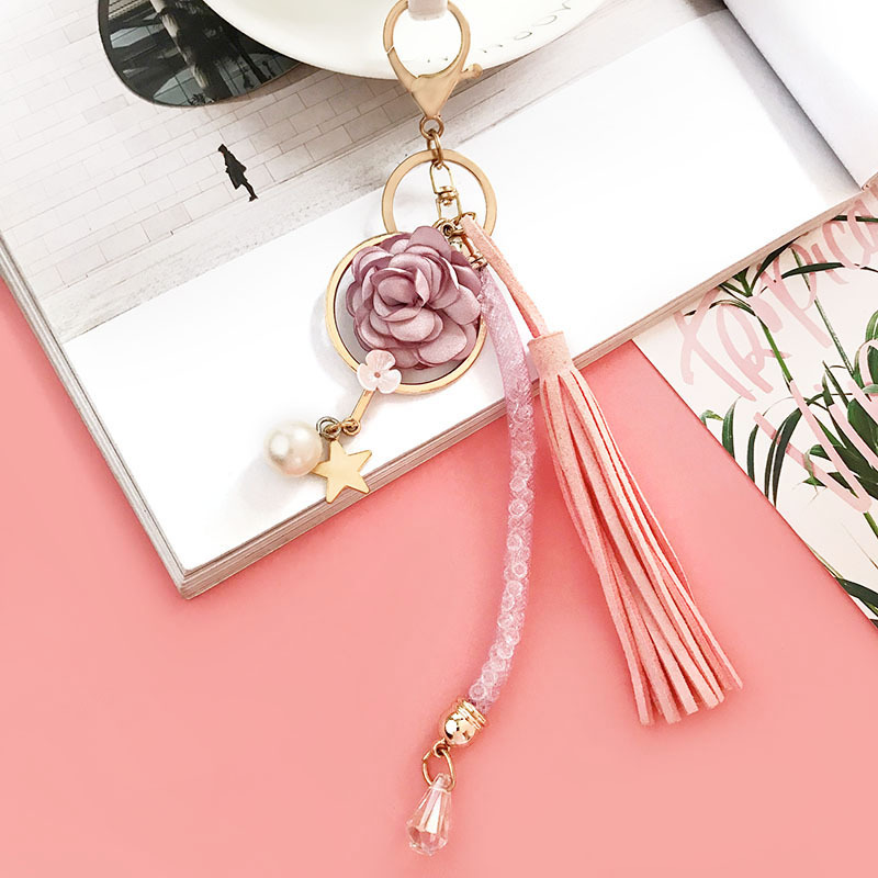 韩国新款甜美花朵丝带蝴蝶结流苏花钥匙扣配件包包挂饰创意礼品