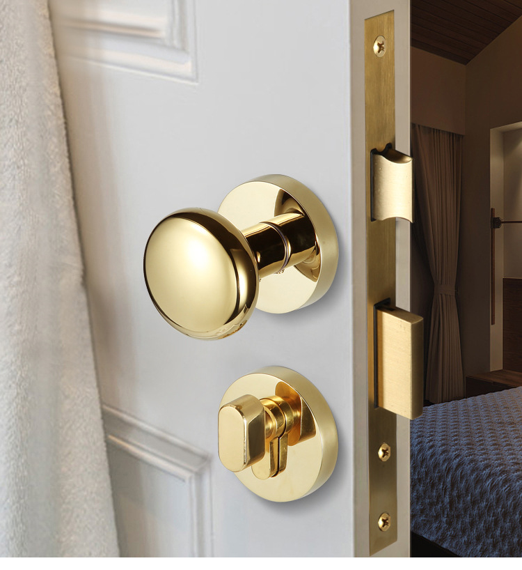房门锁静音室内卧室黑色圆球形锁距美式厂家批发实木门把手分体锁