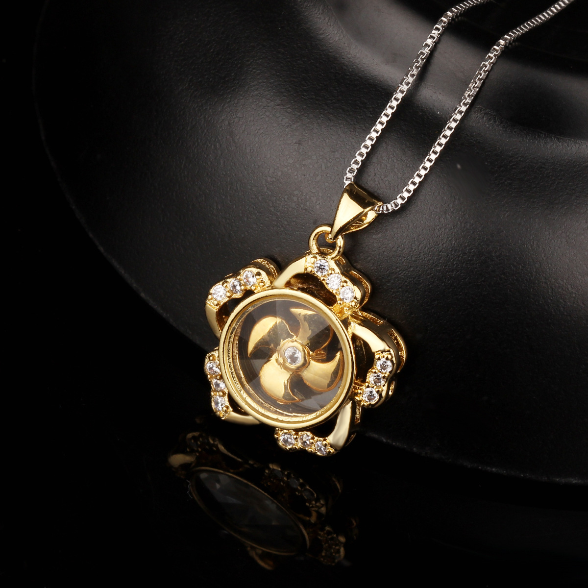 时来运转吊坠 镀18k玫瑰金白金镶钻项链 东南亚热销新款