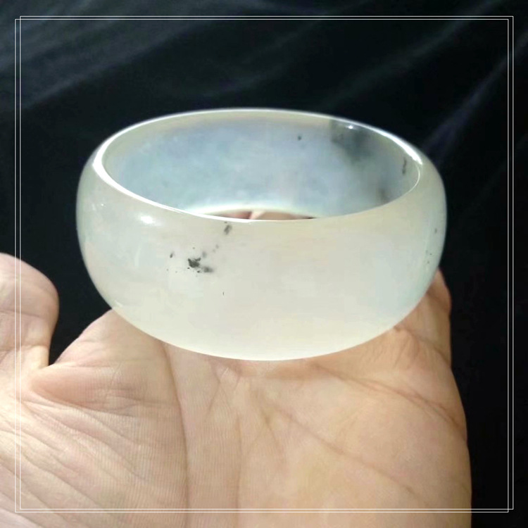 正品天然a货岫玉宽手镯冰种烟花手镯 玉镯子内径59mm 编号a185