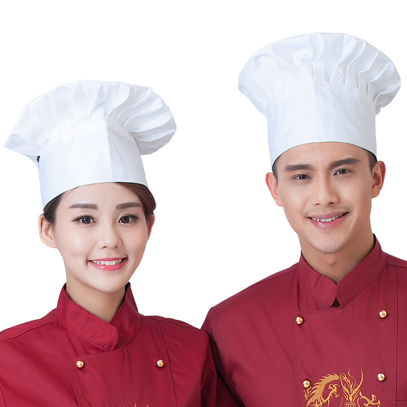 厨师帽子布帽涤棉酒店厨师工作帽男女蘑菇高白色餐厅食堂服务员帽