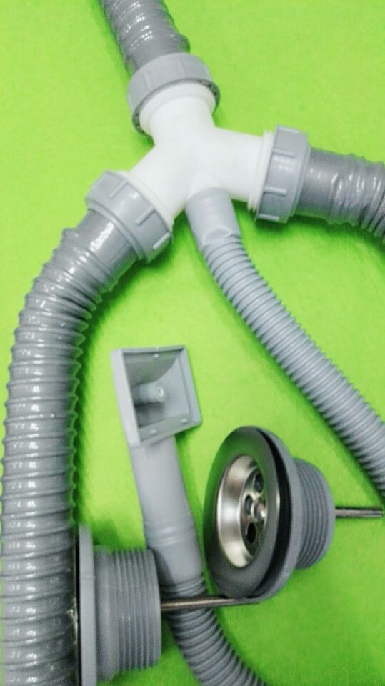 双头y型pvc下水管 洗手盆面盆双盆塑料下水管 三通下水器软管