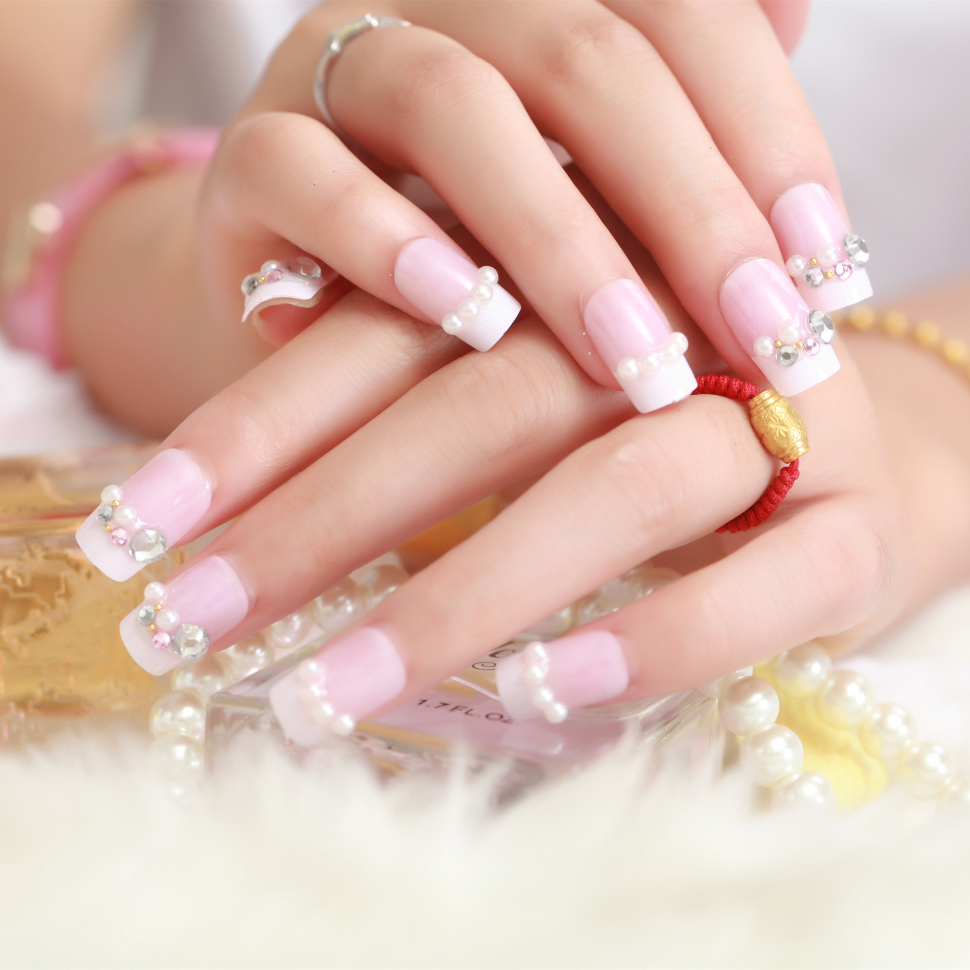 影楼新娘美甲片假指甲美甲成品法式穿戴拆卸指甲贴press on nails